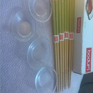 Bodum Soya Dishes with Bamboo Chopsticks